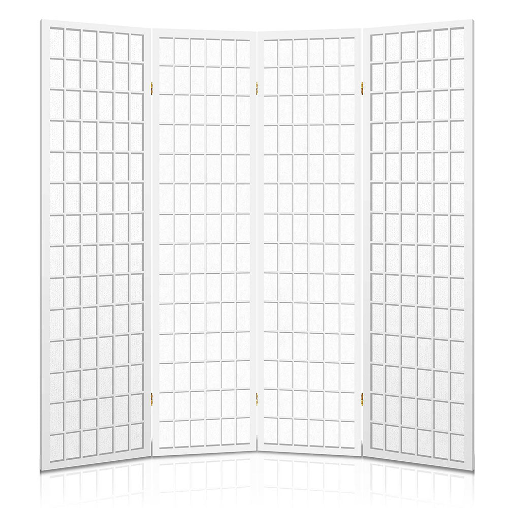 4 Wide Panel Wood Room Divider Privacy Screen Folding Stand - White Homecoze