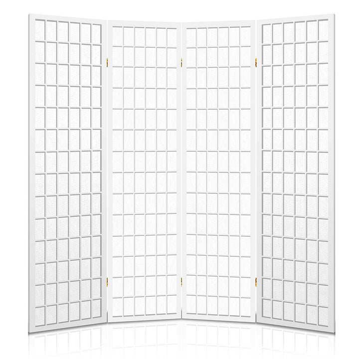 4 Wide Panel Wood Room Divider Privacy Screen Folding Stand - White Homecoze