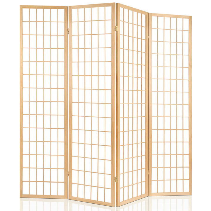 6 Panel Mini Windowpane Pine Wood Room Divider Privacy Screen - Natural Homecoze