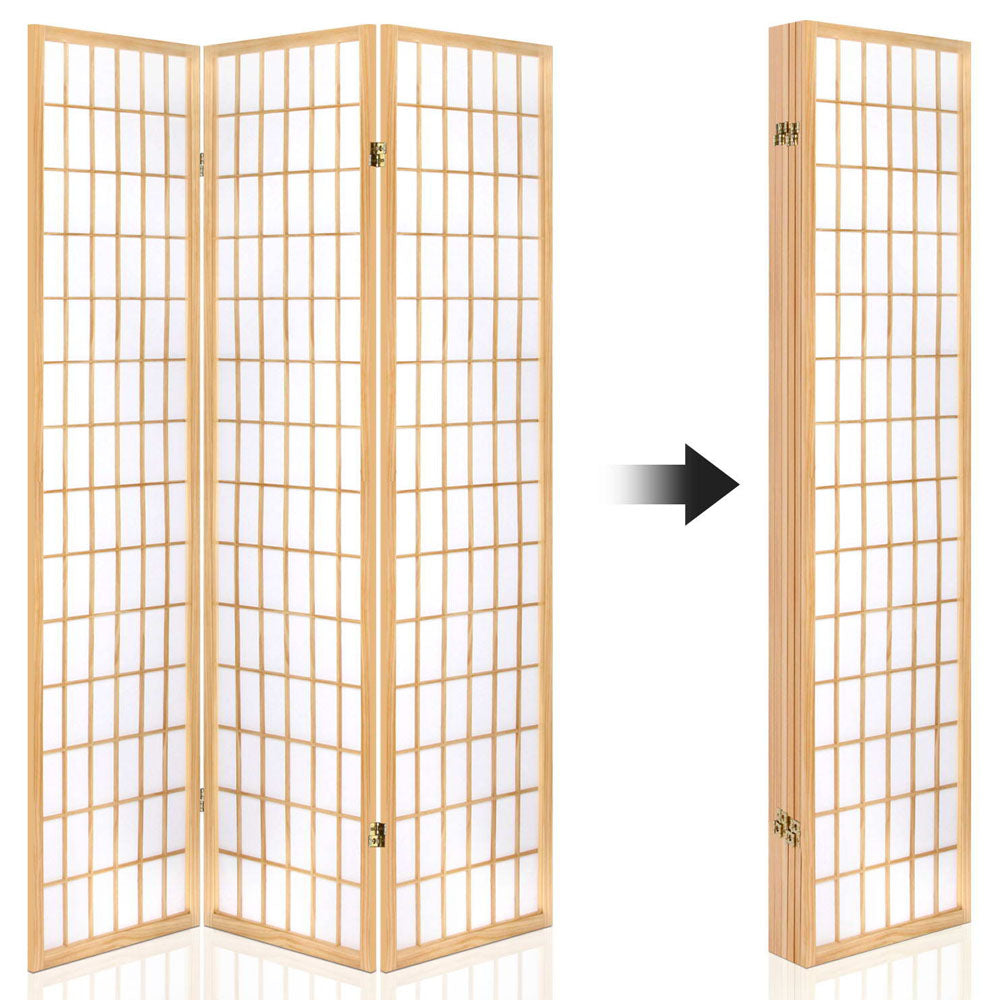 6 Panel Mini Windowpane Pine Wood Room Divider Privacy Screen - Natural Homecoze