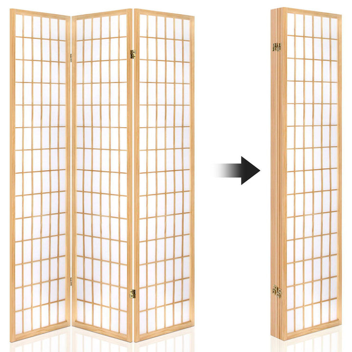 6 Panel Mini Windowpane Pine Wood Room Divider Privacy Screen - Natural Homecoze