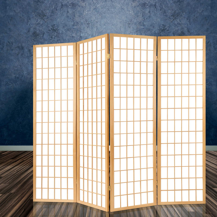 6 Panel Mini Windowpane Pine Wood Room Divider Privacy Screen - Natural Homecoze