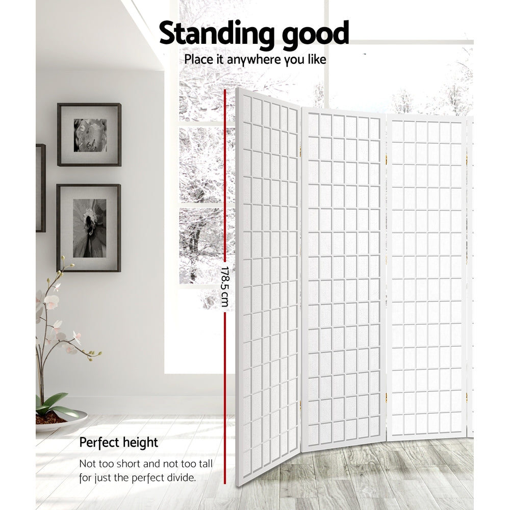 8 Wide Panel Wooden Room Divider Privacy Screen - White Homecoze