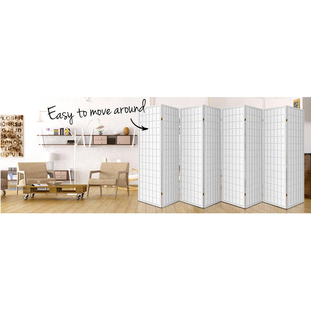 8 Wide Panel Wooden Room Divider Privacy Screen - White Homecoze
