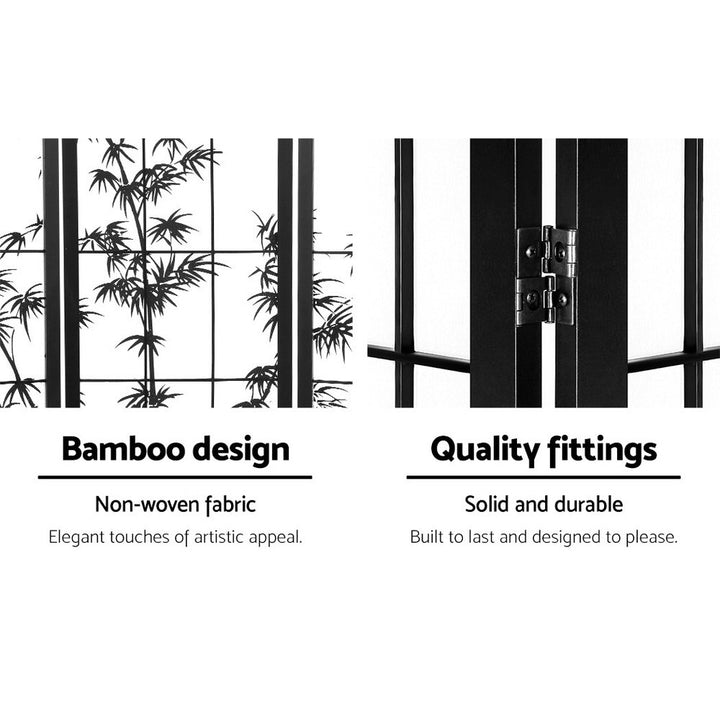 4 Panel Japanese Bamboo Style Pine Wood Room Divider Privacy Screen - Black Homecoze