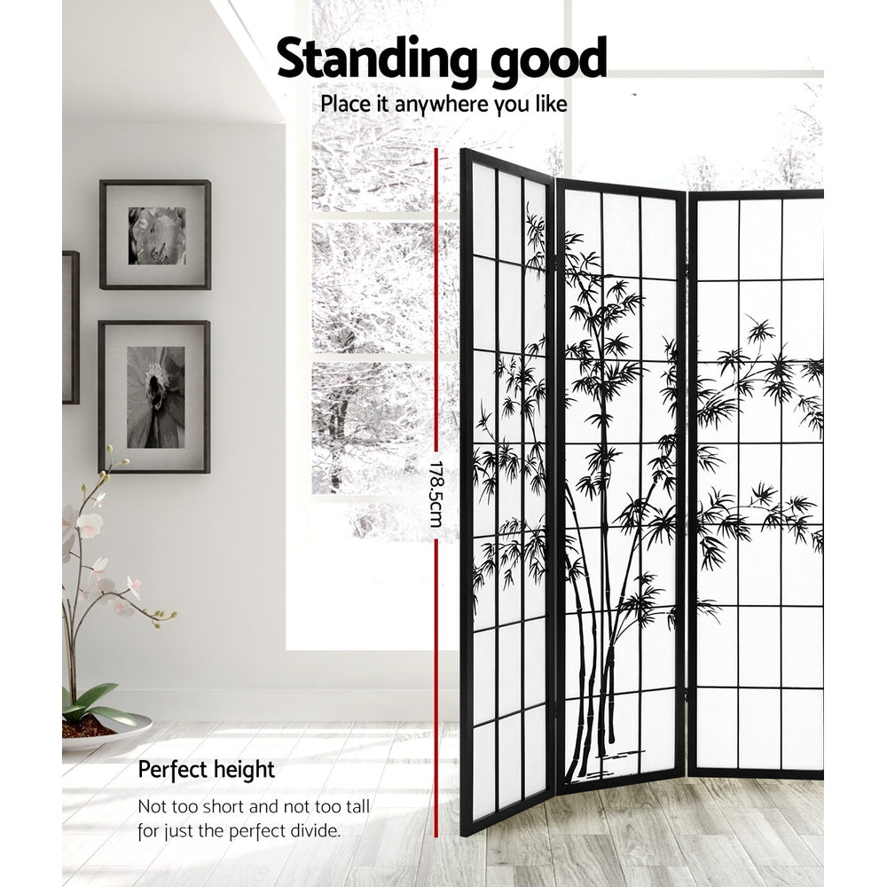8 Panel Japanese Bamboo Style Pine Wood Room Divider Privacy Screen - Black Homecoze