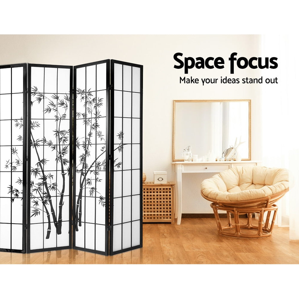 8 Panel Japanese Bamboo Style Pine Wood Room Divider Privacy Screen - Black Homecoze