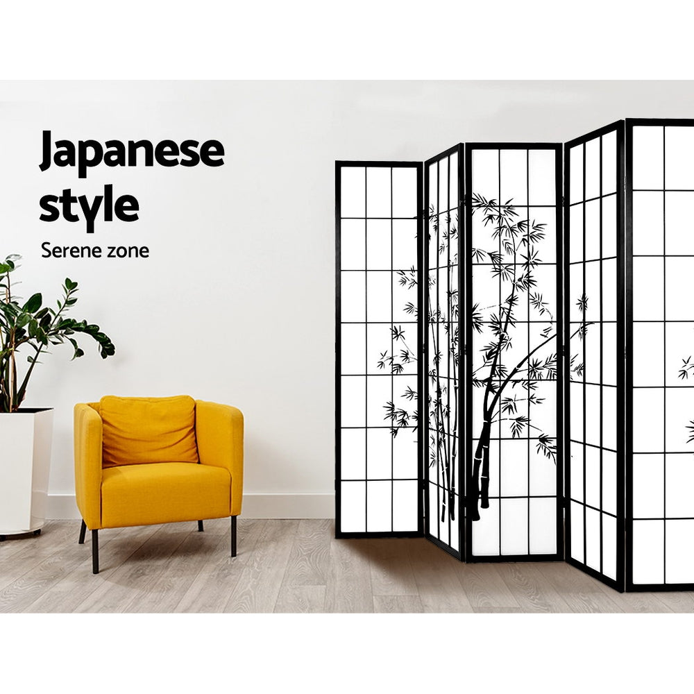 8 Panel Japanese Bamboo Style Pine Wood Room Divider Privacy Screen - Black Homecoze