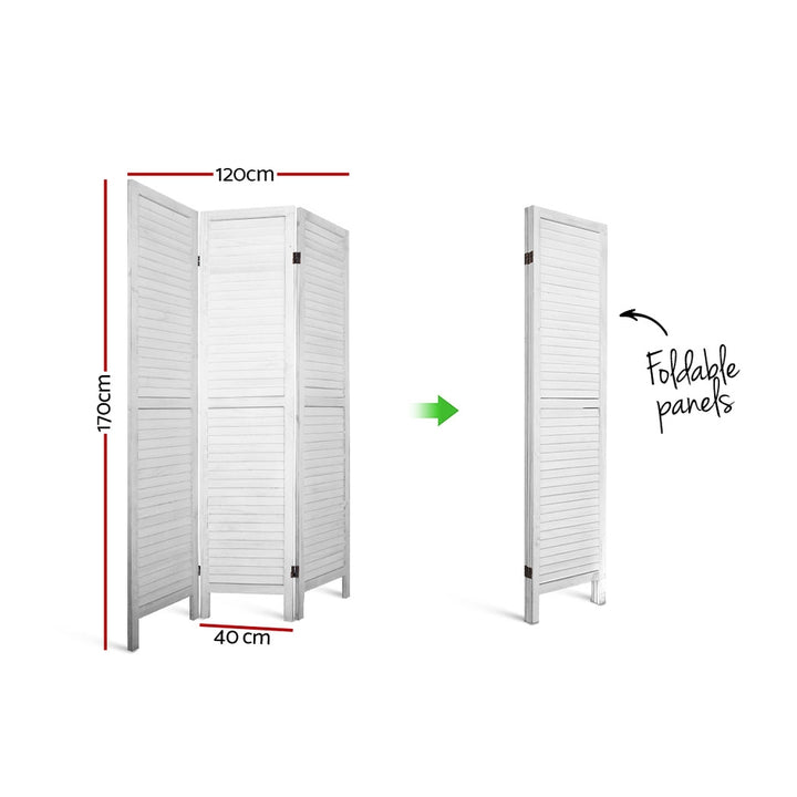 3 Panel Timber Slats Paulownia Wood Room Divider Privacy Screen - White Homecoze