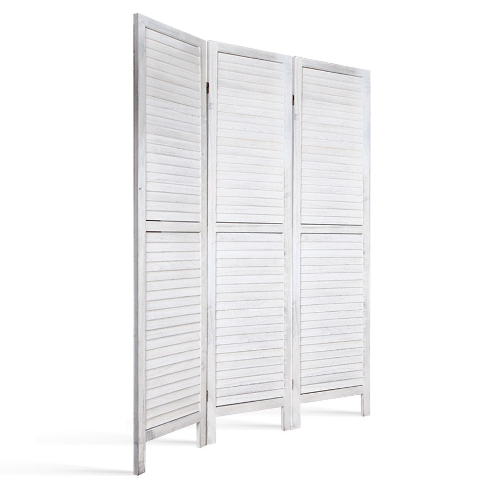 3 Panel Timber Slats Paulownia Wood Room Divider Privacy Screen - White Homecoze