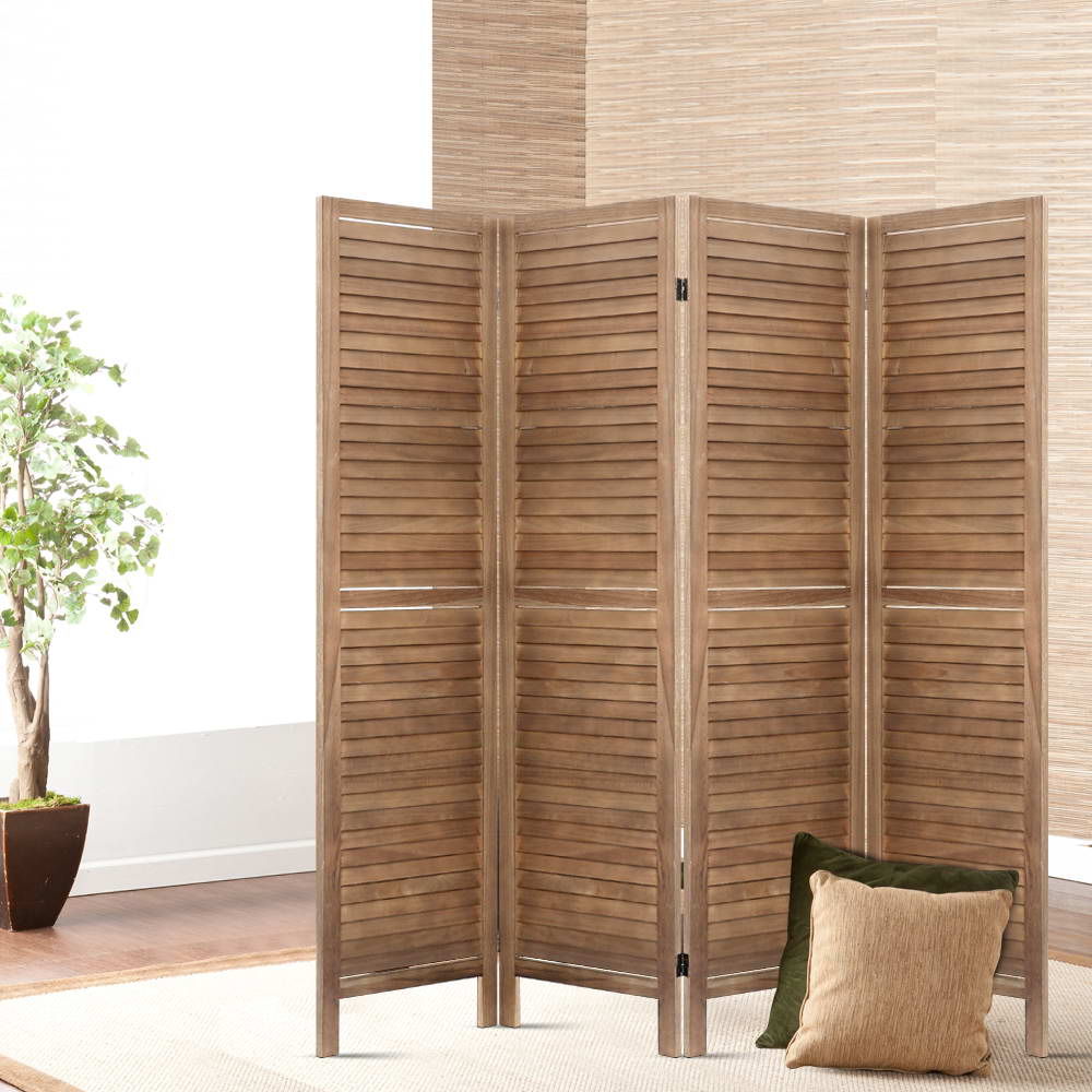 4 Panel Wooden Room Divider Privacy Screen - Brown Homecoze