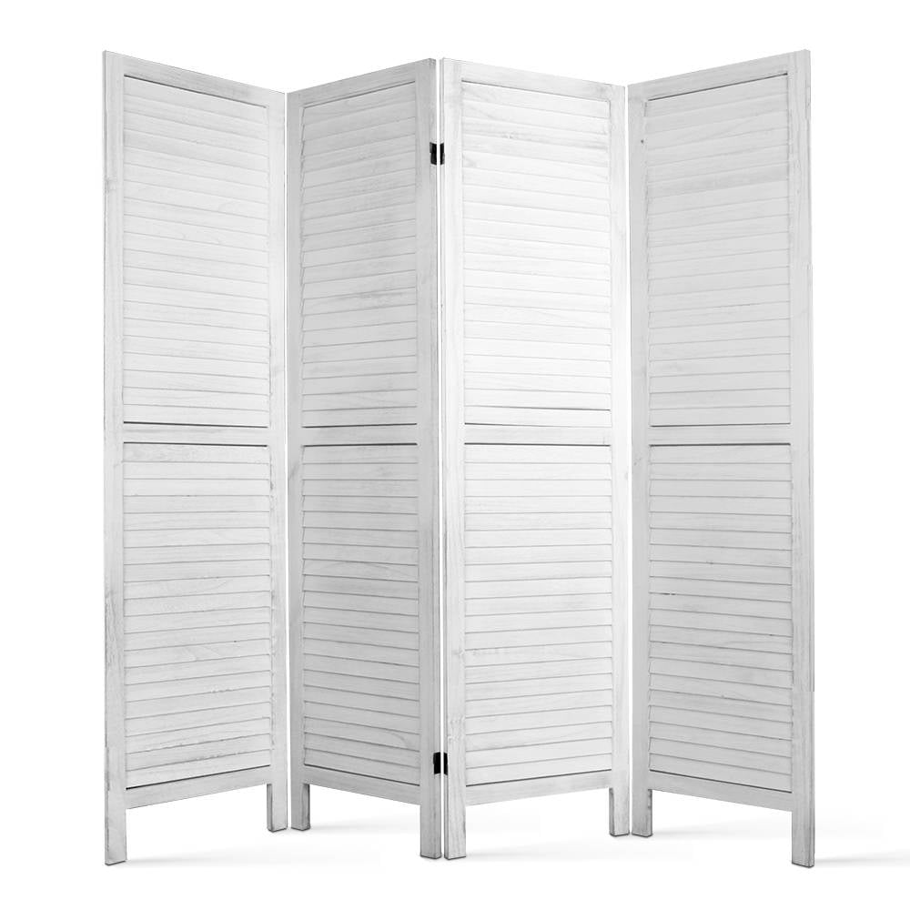 4 Panel Wooden Room Divider Privacy Screen - White Homecoze