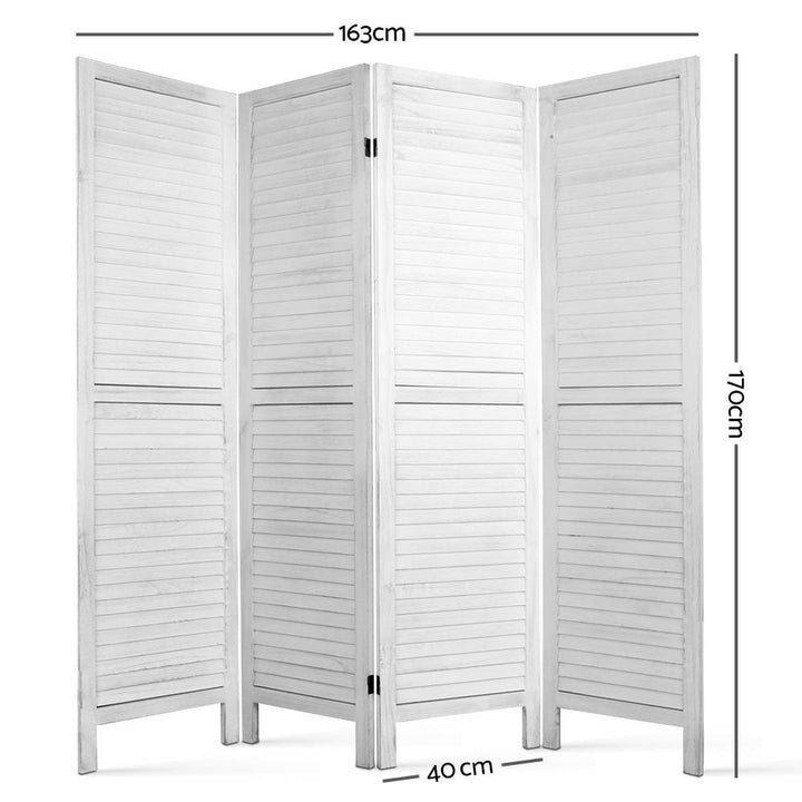 4 Panel Wooden Room Divider Privacy Screen - White Homecoze