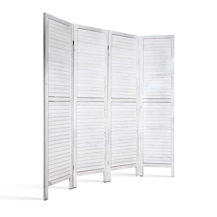 4 Panel Wooden Room Divider Privacy Screen - White Homecoze