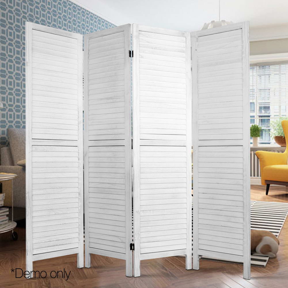 4 Panel Wooden Room Divider Privacy Screen - White Homecoze