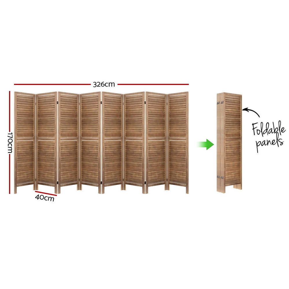 8 Panel Wooden Room Divider Privacy Screen - Brown Homecoze