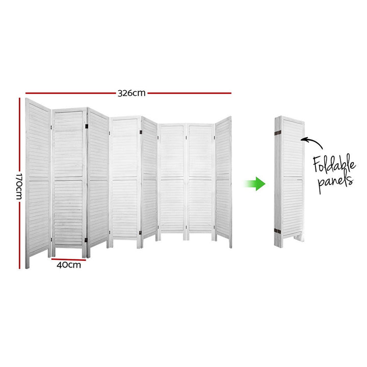 8 Panel Wooden Room Divider Privacy Screen - White Homecoze