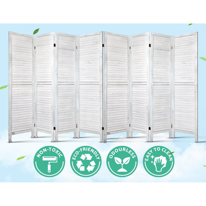 8 Panel Wooden Room Divider Privacy Screen - White Homecoze