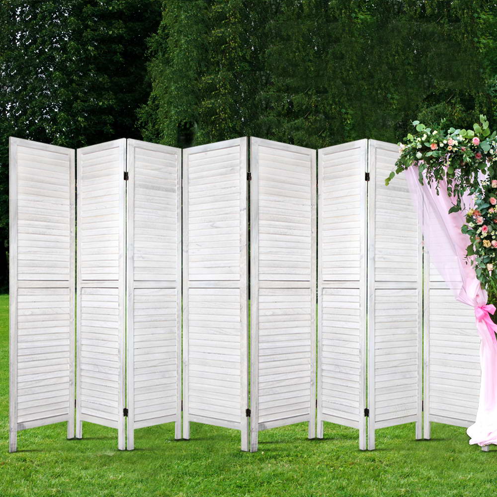 8 Panel Wooden Room Divider Privacy Screen - White Homecoze