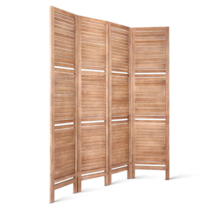 4 Panel Wooden Room Divider Privacy Screen with 3 Tier Shelves - Brown Homecoze