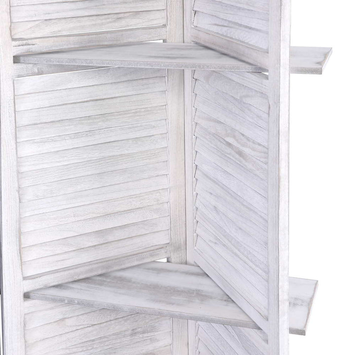 4 Panel Wooden Room Divider Privacy Screen with 3 Tier Shelves - White Homecoze