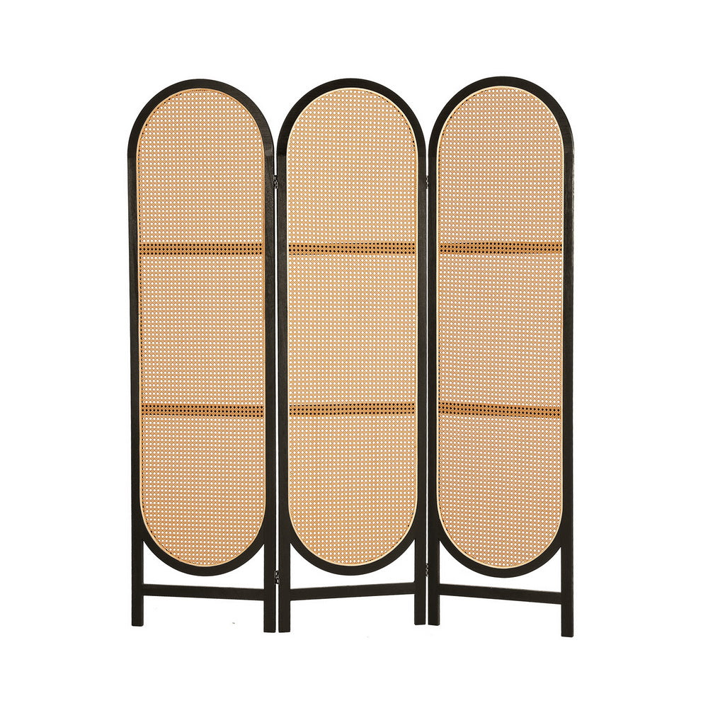 3 Panel Room Divider PE Rattan Privacy Screen - Black & Brown - Homecoze