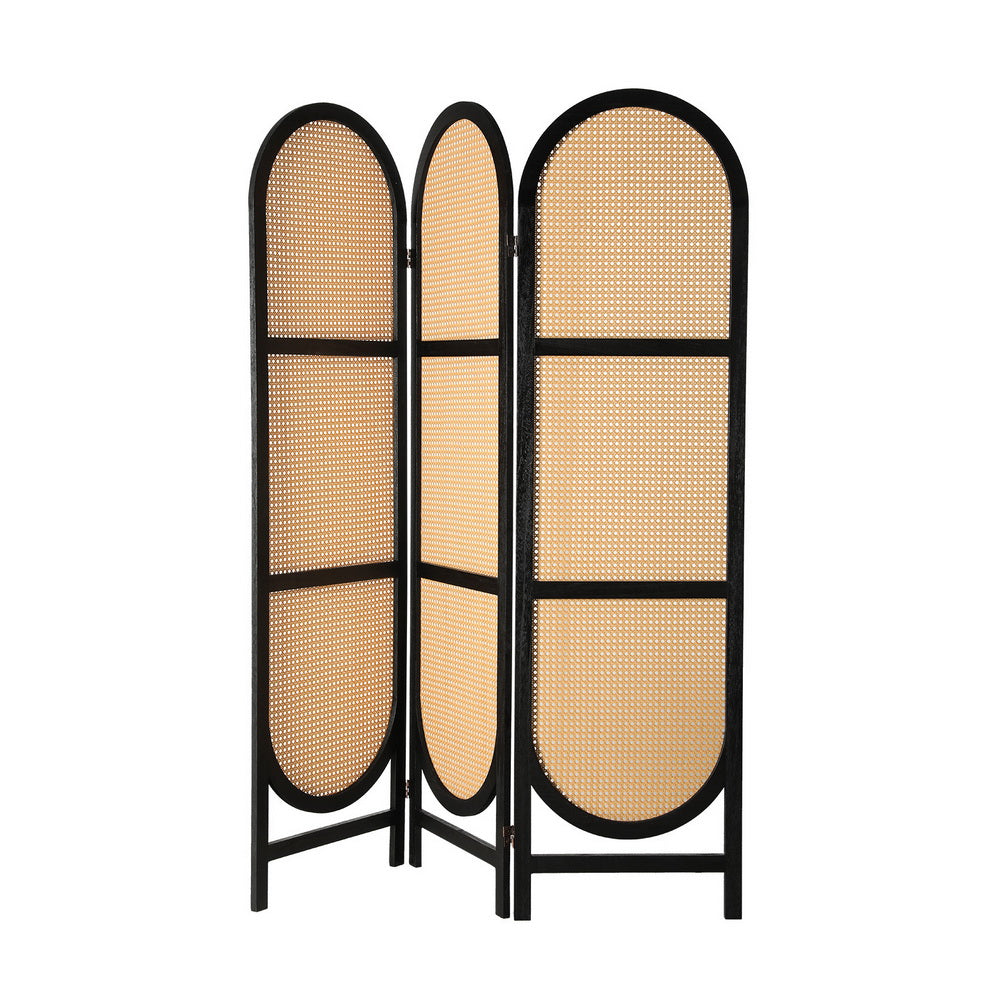 3 Panel Room Divider PE Rattan Privacy Screen - Black & Brown - Homecoze