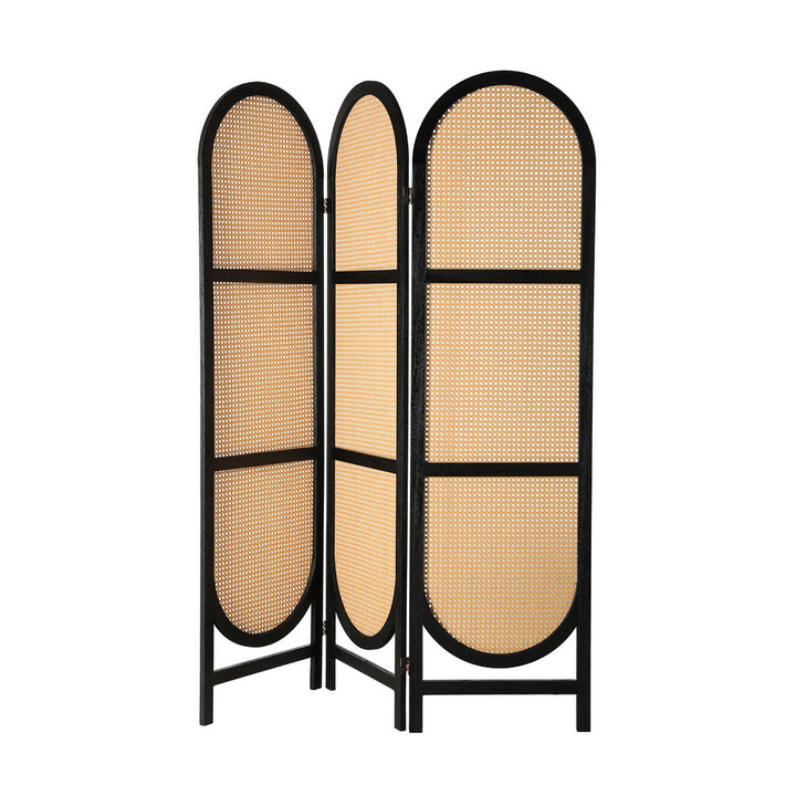 3 Panel Room Divider PE Rattan Privacy Screen - Black & Brown