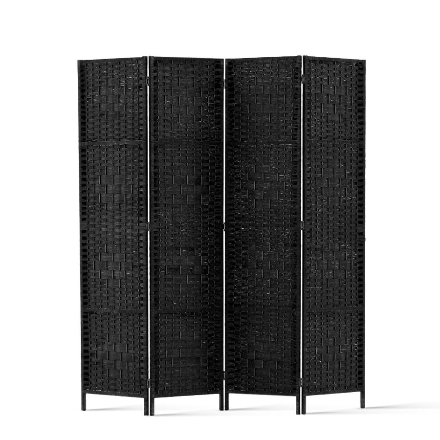 4 Panel Rattan Woven Room Divider Privacy Screen - Black Homecoze