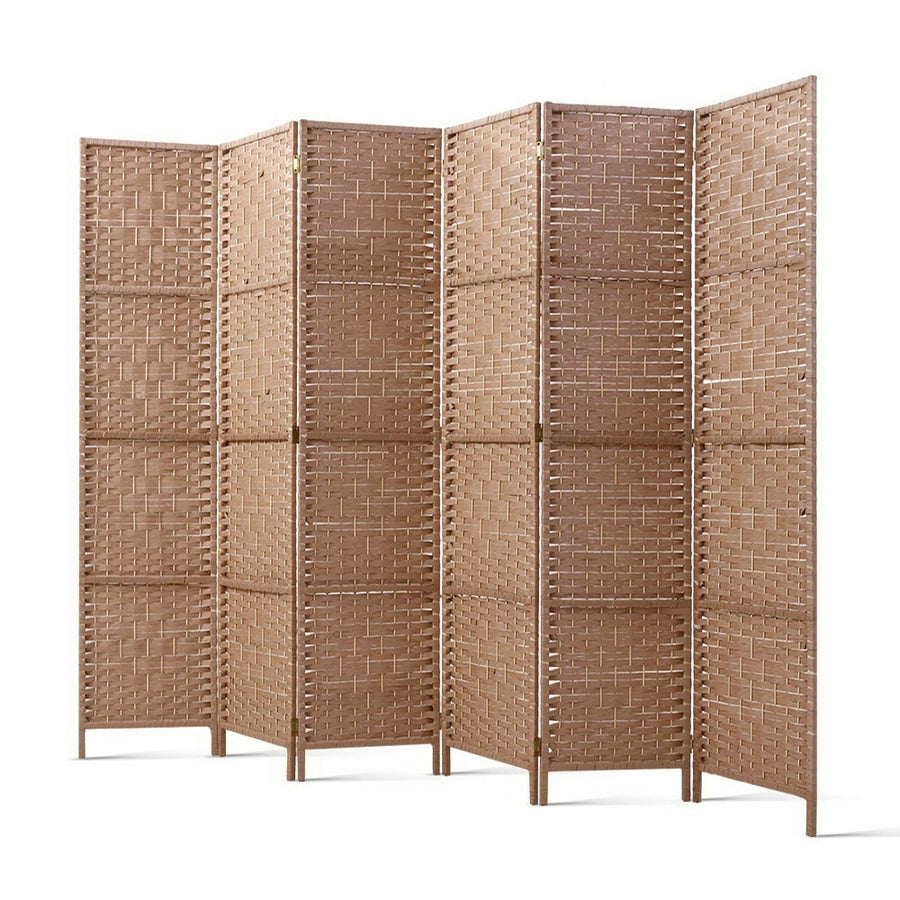 6 Panel Rattan Woven Room Divider Privacy Screen - Natural Homecoze