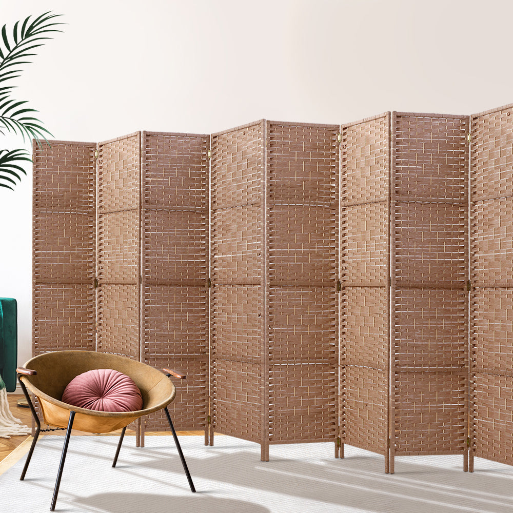 8 Panel Rattan Woven Room Divider Privacy Screen - Natural Homecoze