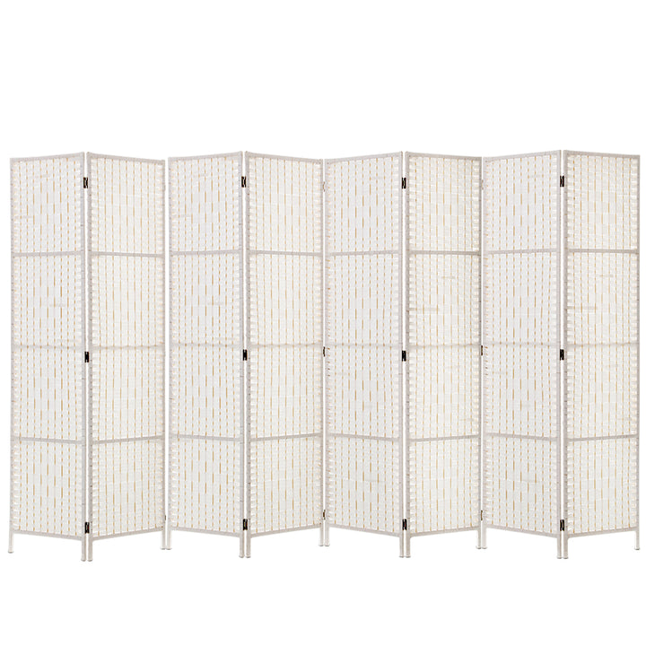 8 Panel Rattan Woven Room Divider Privacy Screen - White Homecoze