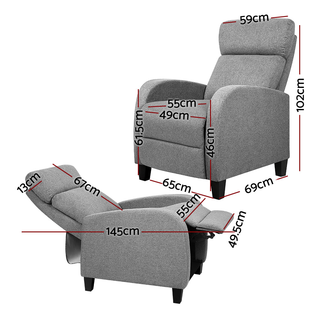 Fabric Reclining Armchair - Grey Homecoze