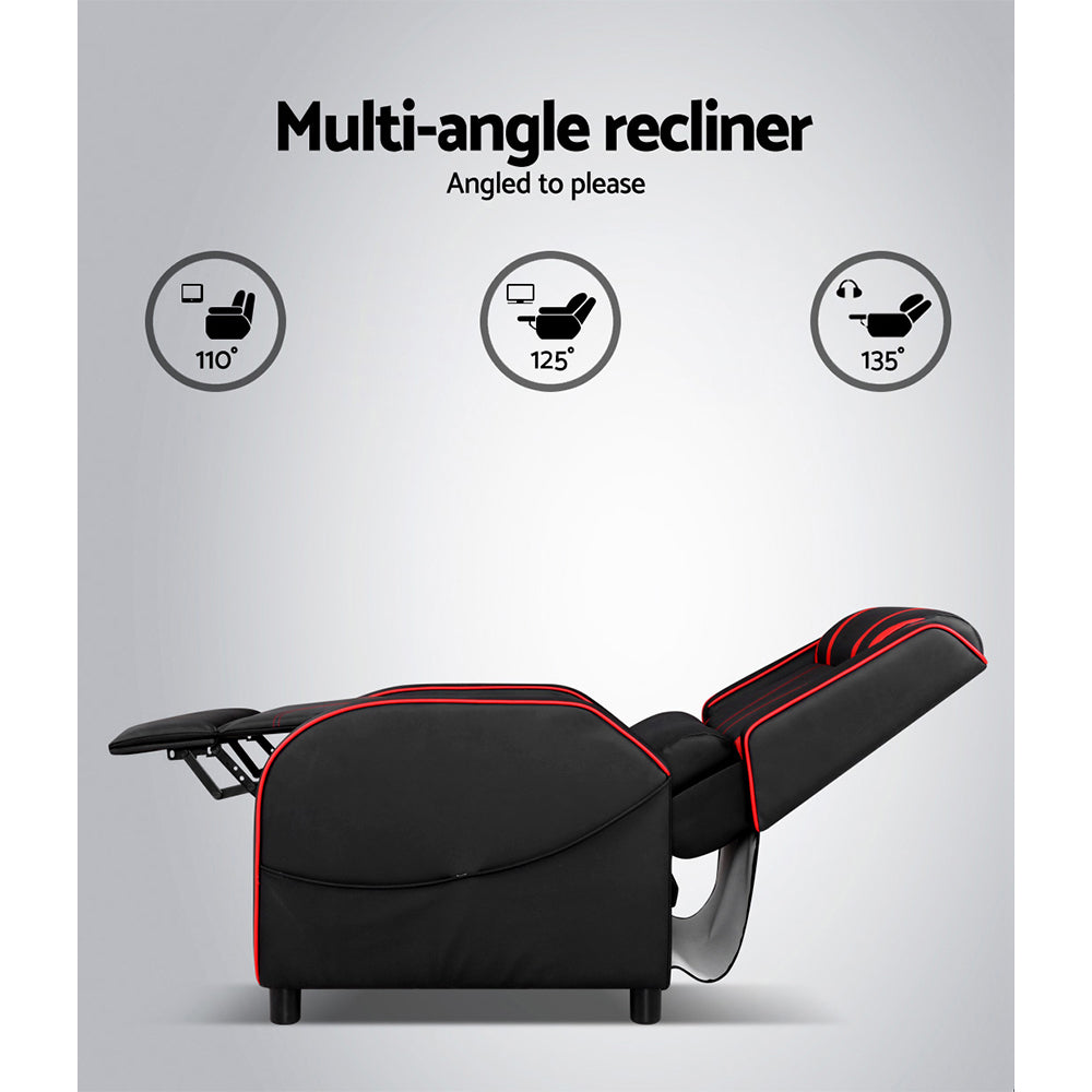 Gaming Recliner Sofa Armchair PU Leather - Black & Red Homecoze Home & Living