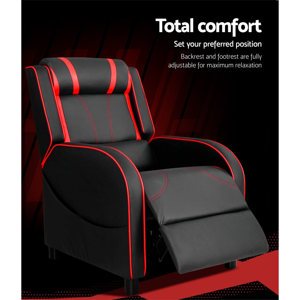 Gaming Recliner Sofa Armchair PU Leather - Black & Red Homecoze