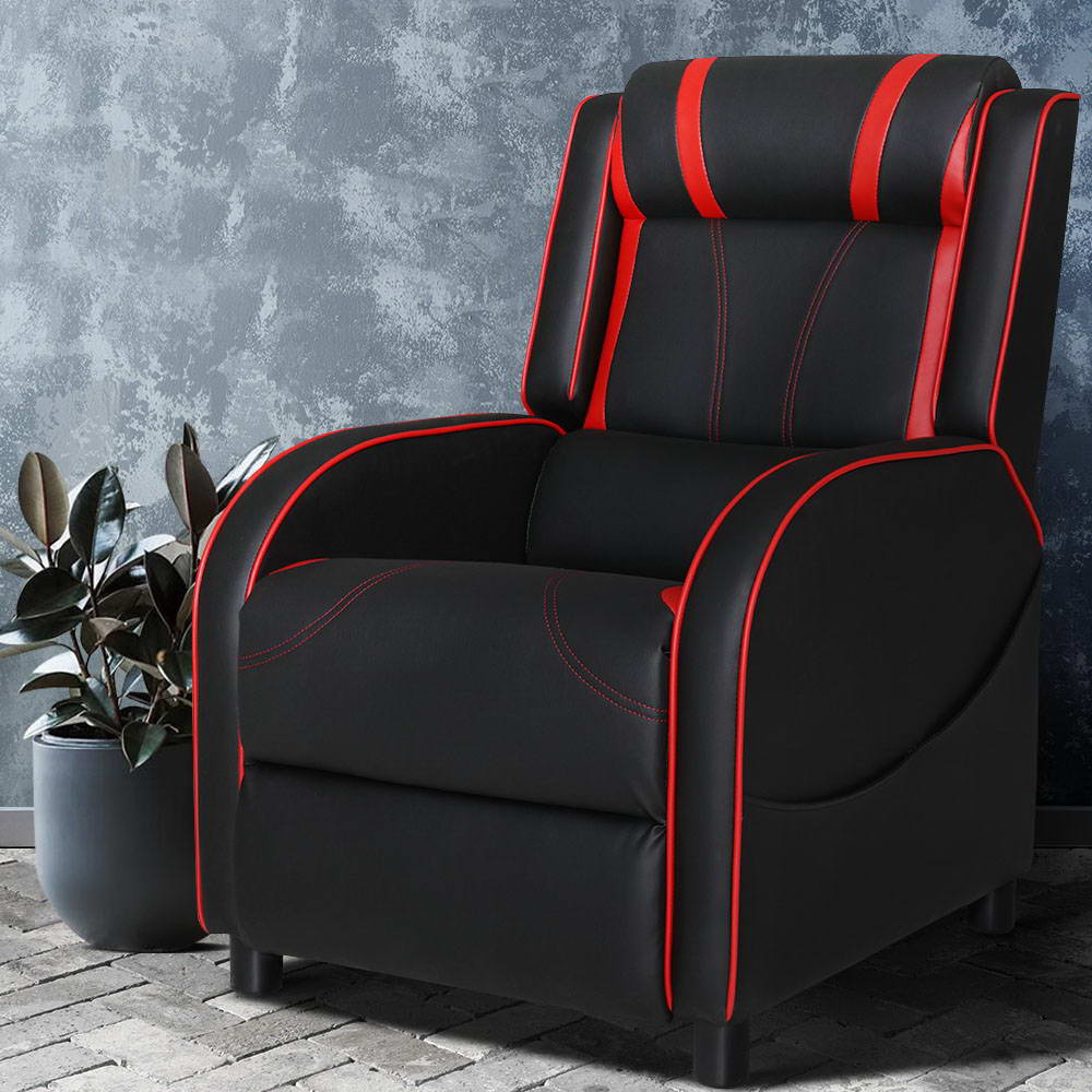 Gaming Recliner Sofa Armchair PU Leather - Black & Red Homecoze