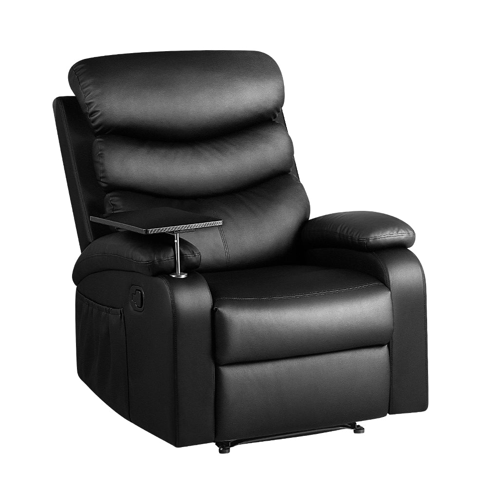 Recliner Sofa Chair with Mechanical Recline and Tray Table PU Leather - Black Homecoze