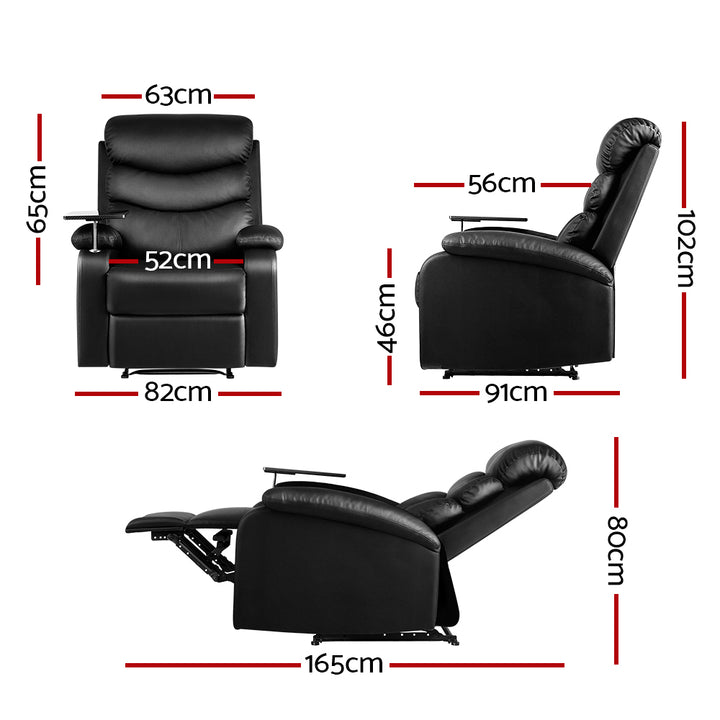 Recliner Sofa Chair with Mechanical Recline and Tray Table PU Leather - Black Homecoze