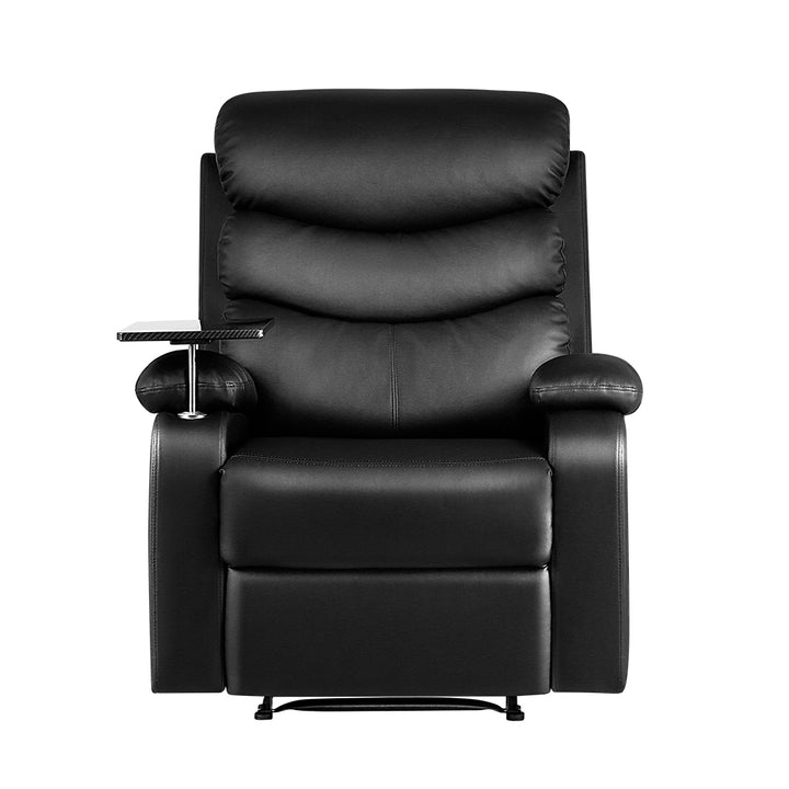 Recliner Sofa Chair with Mechanical Recline and Tray Table PU Leather - Black Homecoze