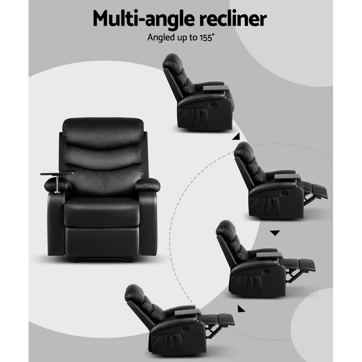 Recliner Sofa Chair with Mechanical Recline and Tray Table PU Leather - Black Homecoze