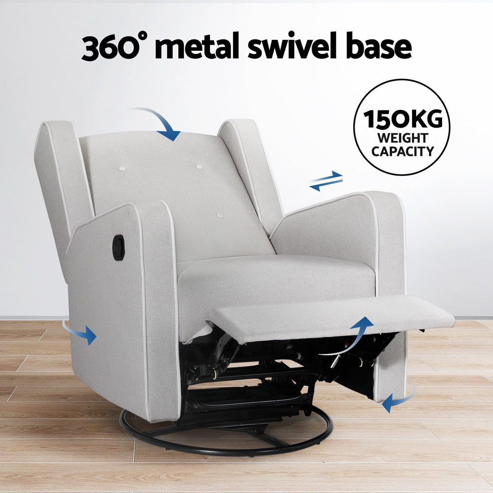 Recliner Armchair 360° Swivel Sofa Chair Faux Linen Fabric - Grey - Homecoze