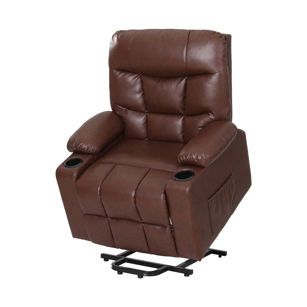 Electric Lift-Assist PU Leather Recliner Chair - Brown - Homecoze