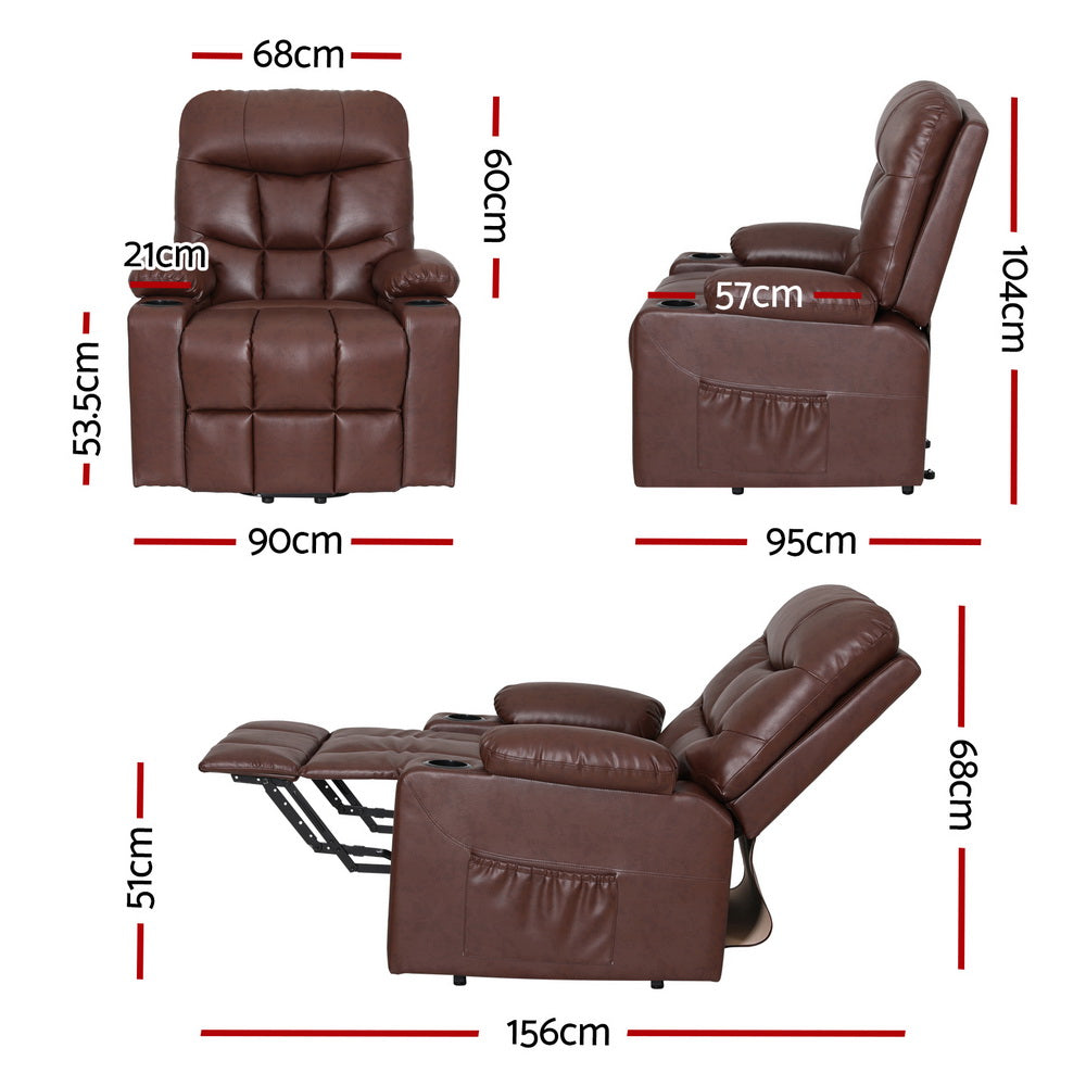 Electric Lift-Assist PU Leather Recliner Chair - Brown