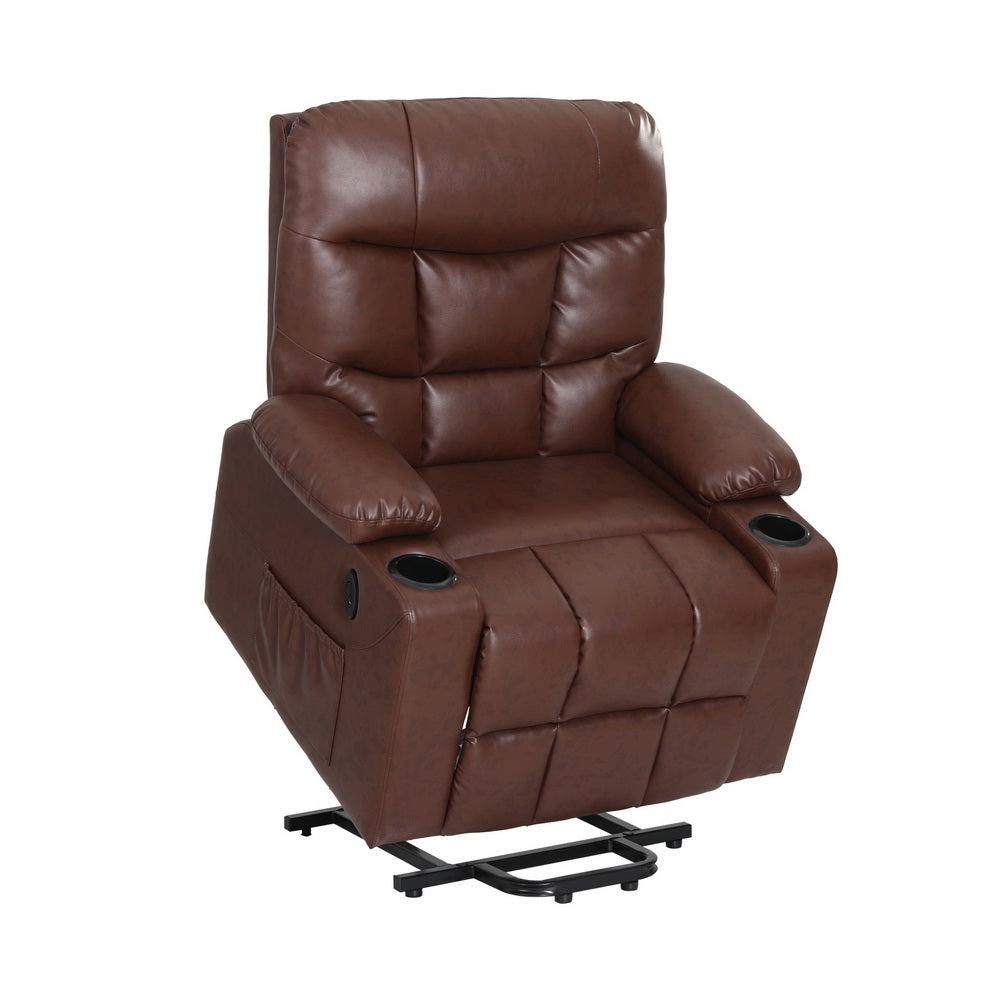 Electric Lift-Assist PU Leather Recliner Chair - Brown - Homecoze