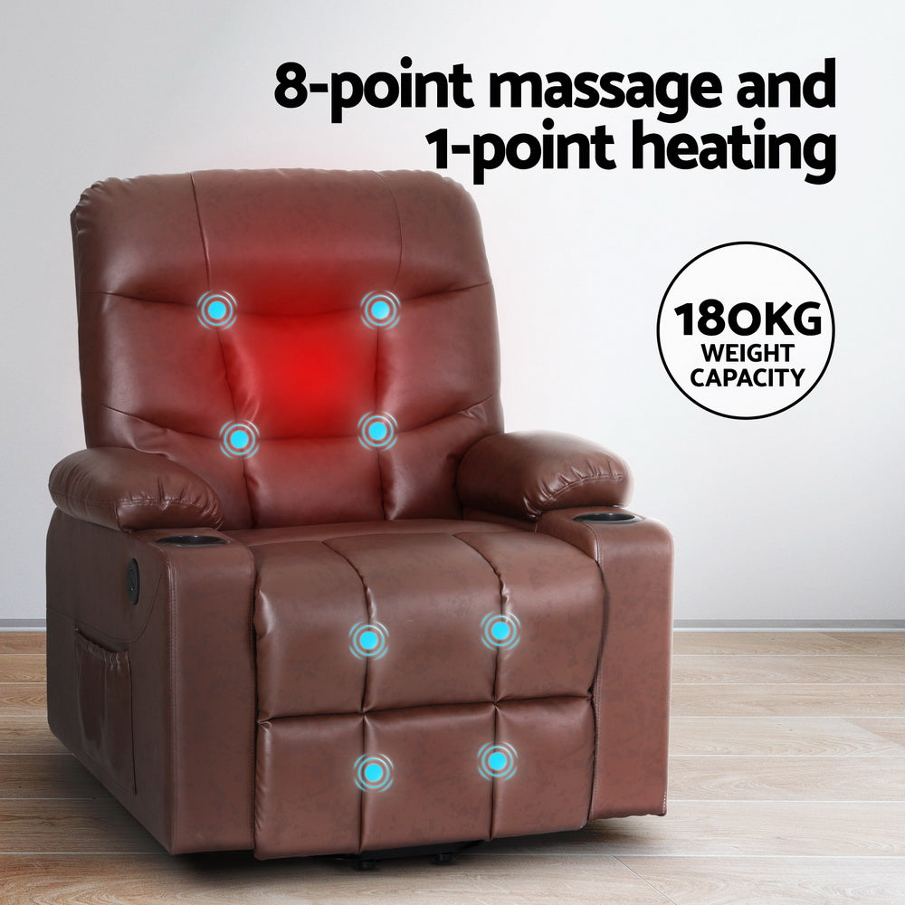 Electric Lift-Assist PU Leather Recliner Chair - Brown - Homecoze