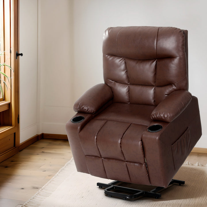 Electric Lift-Assist PU Leather Recliner Chair - Brown