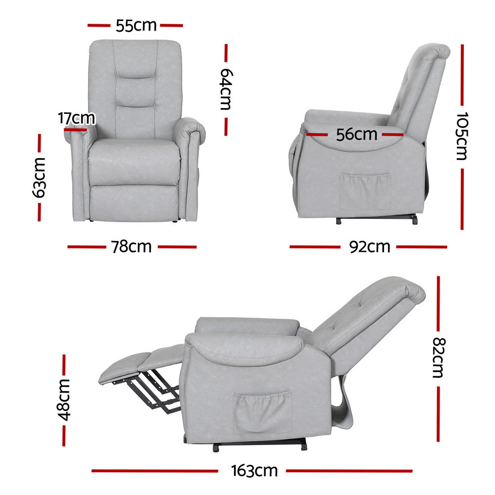 Recliner Sofa Chair with Lift Assist PU Leather - Grey