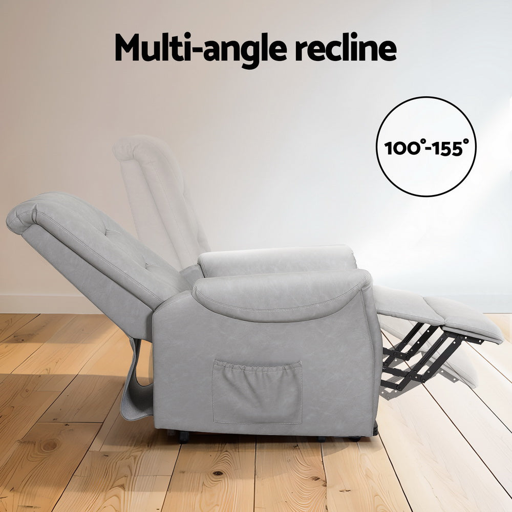 Recliner Sofa Chair with Lift Assist PU Leather - Grey - Homecoze