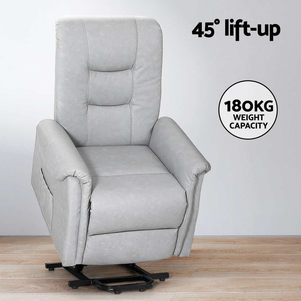 Recliner Sofa Chair with Lift Assist PU Leather - Grey - Homecoze