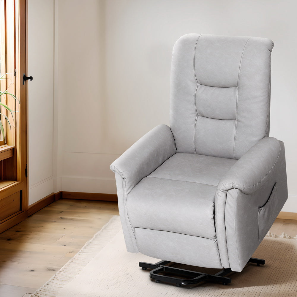 Recliner Sofa Chair with Lift Assist PU Leather - Grey - Homecoze